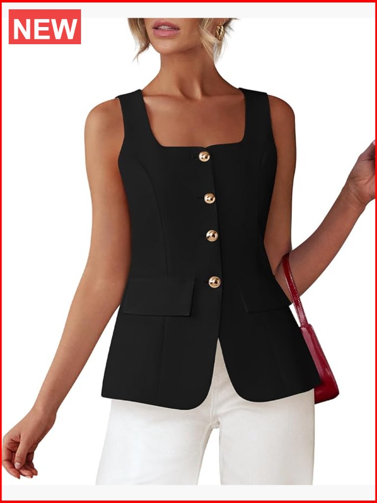 Polyester Sleeveless Blazer Vest Slim Fit Square Neck Waistcoat